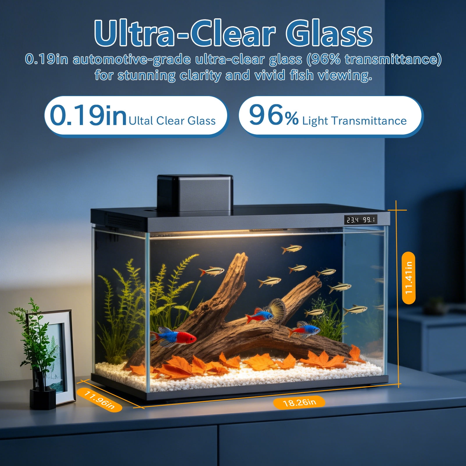 Fish Tank, 10 Gallon Smart Fish Aquarium Kit, Includes Quiet Pump, Filtration and LED Lighting, Smart Control with Apps, Perfect for Small Fish, Betta, All-in-One Beta Tank for Beginners, Glass