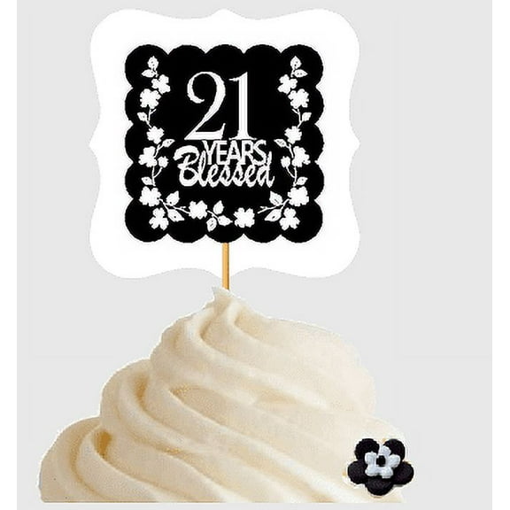 21st Birthday / Anniversary Blessed Cupcake Decoration Toppers Picks -12ct