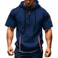 thumbnail image 2 of BXINGOHAI Men's Short Sleeve Hoodie Workout Gym Sweatshirt Muscle Fit Fashion Athletic Hoodies Pullover Hooded T-Shirts Navy,XL, 2 of 6