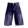 thumbnail image 4 of Blue Womens Sweatpants Flare Denim Shorts for Women Wide Leg Denim Shorts Woman Vintage Floral Print High Waisted Straight Pants with Pockets Casual Pants Women, 4 of 4