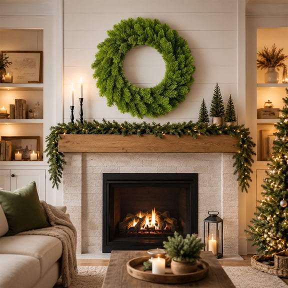 GoLucid 20" Artificial Christmas Wreath Plain Green Evergreen Pine Fir Spruce Holiday Wreath for Front Door Outside, 1-Pack