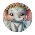 thumbnail image 2 of PIKWEEK Fitted Round Tablecloth  Elephant,Little Cute Cartoon Elephant Wildlife Flower Stripe Table Cover,Elastic Edged Table Cloth Fits Round Tables, 2 of 7