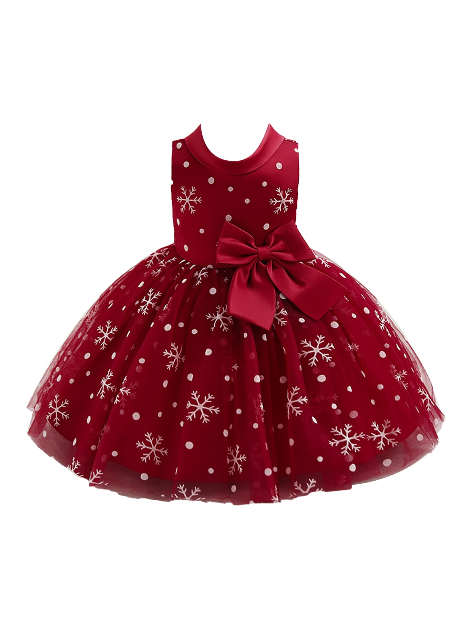 iiniim Toddler Baby Girls Christmas Dress Snowflake Print Wedding Party Dresses Special Occasion