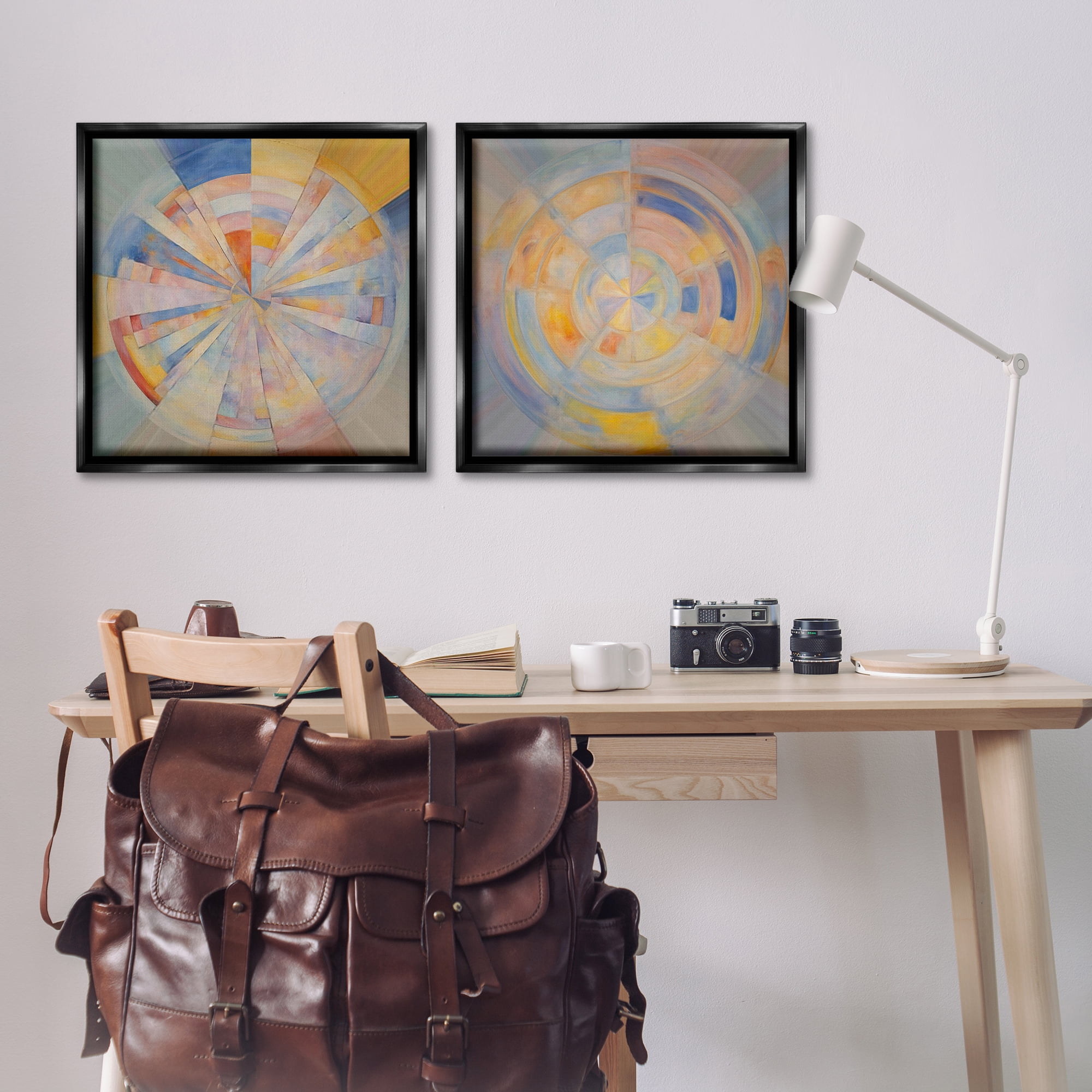 Stupell Industries Centric Circle Geometrics Abstract Painting Black Floater Framed Canvas Art Print Wall Art, 25 x 25, Set of 2