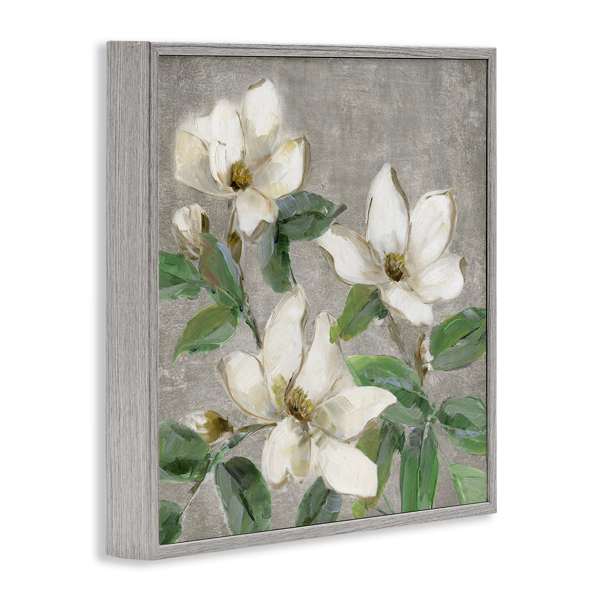 Stupell Industries Ivory Magnolias on Grey Gray Framed Giclee Art, design by Sally Swatland