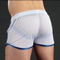 thumbnail image 4 of HKYNLAG Mens Mesh Workout Shorts Sexy Breathable Drawstring Side Stripe Running Shorts See Through Fitness Beach Shorts White 2XL, 4 of 6
