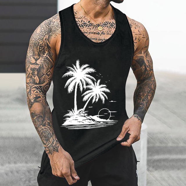 Styesk Débardeurs Hommes Débardeur Homme Impression Dégradée Incolore Col Rond Fine Bretelle Dos Fuyant Blouses de Sport Décontractées Régulières