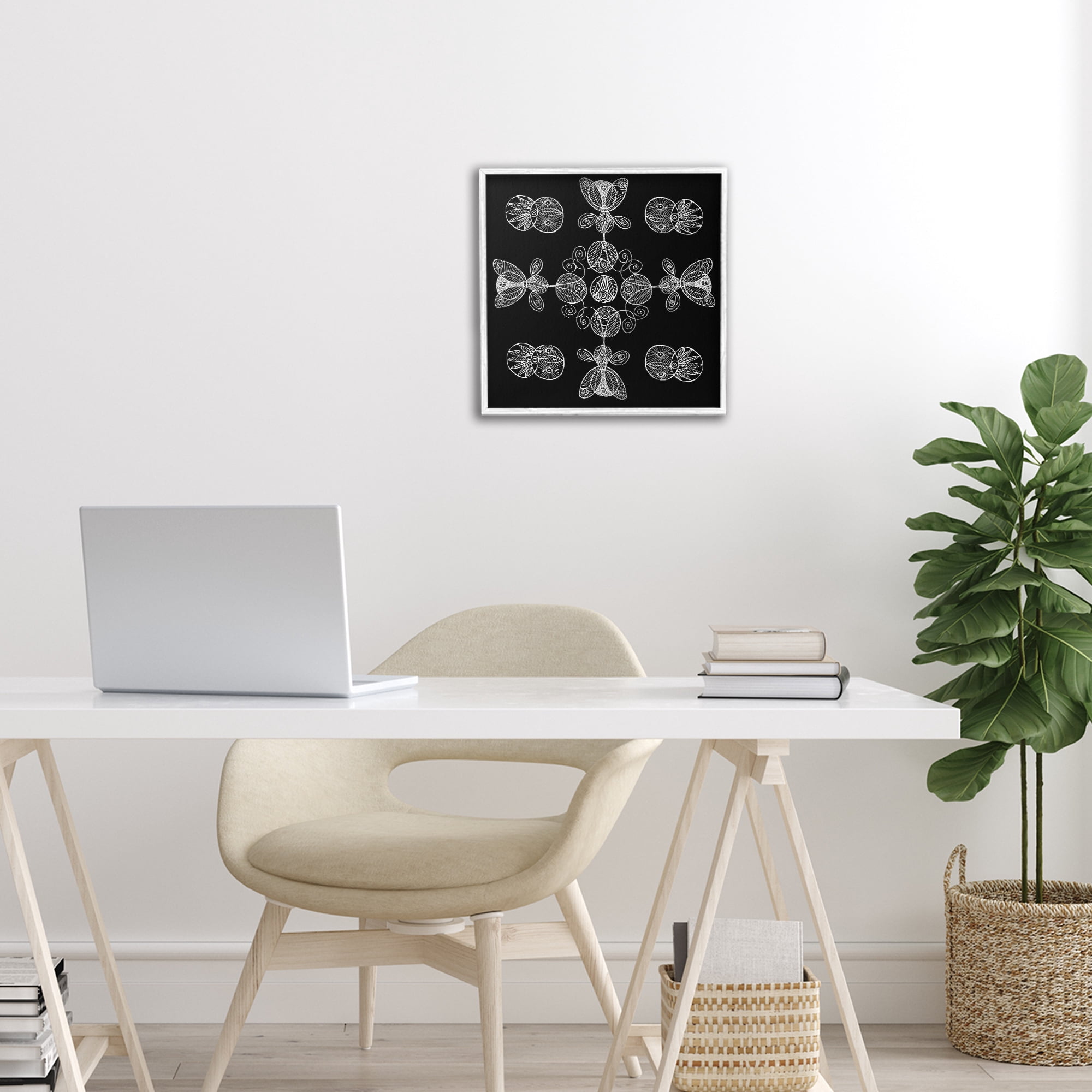 Stupell Industries Black & White Elemental Fractals White Framed Giclee Art, design by El Perkin
