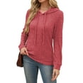 thumbnail image 2 of Qaspx Hoodies for Women Lightweight Hooded Sweatshirts Long Sleeve Shirts Fall Knit Tops, 2 of 5