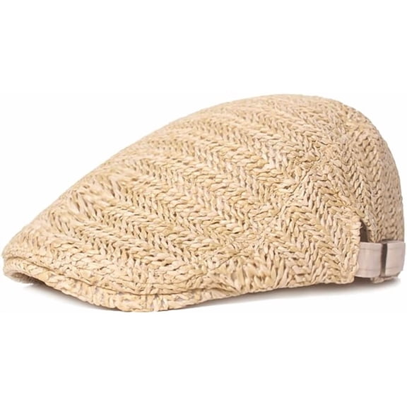 Straw Beret Newsboy Hats for Women Men Summer Beach Mesh Cabbie Flat Cap Solid Plain Sun Hat Adjustable