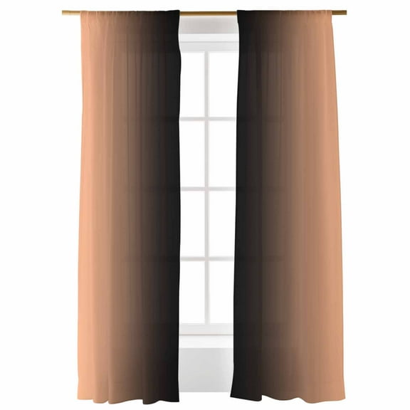 Sheer Curtains 96 inches Long, Ombre Abstract Gradient Coral Pink and Black Light Filtering Sheer Window Curtains Rod Pocket Voile Drapes for Bedroom Living Room, 52"W x 96"L 2 Panels