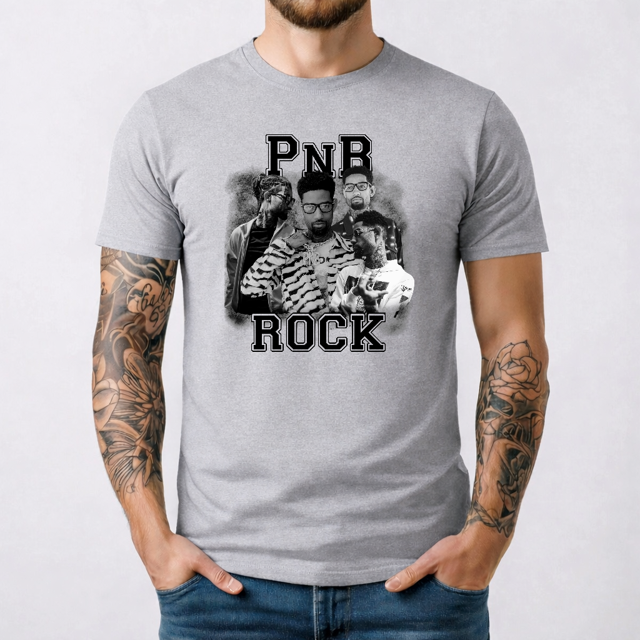 PnB Rock Tribute Varsity - Bootleg Rapper Tee - Heavyweight Unisex Crewneck T-shirt