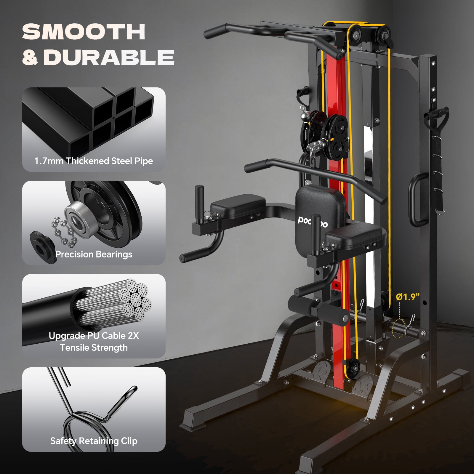JKANGFIT Home Gym Cable Machine - High/Low Pulley System for Lat Pulldown, Row & Back Workout, with Leg Support | All-in-One Strength Training Equipment for Home Gym