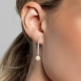 thumbnail image 3 of 14K White Gold White Ethiopian Opal and White Lab Grown Diamond Long Liner Dangle Earrings for Women | 1.48 Cttw | Gemstone October Birthstone | Round Cabochon 6MM | White Gold Chain Drop Earrings, 3 of 6