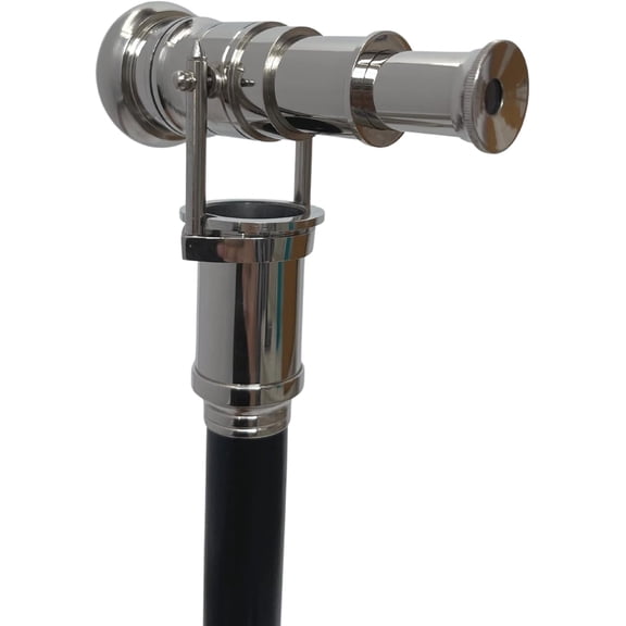 Nautical Wooden Walking Stick W/Brass Telescope Handle Collectible 38'' Long Wood Cane