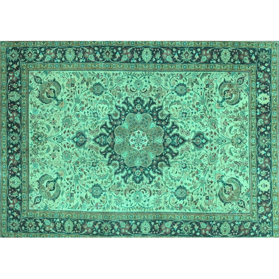 Ahgly Company Indoor Rectangle Medallion Turquoise Blue Traditional Area Rugs, 2' x 4'