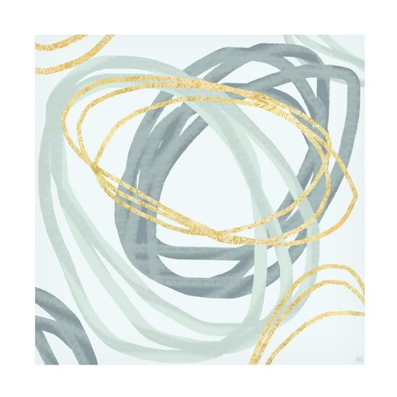 Canvas Wall Art - Line and Brush 'Blues and Gold Rings' Wall Art for Living Room, Bedroom, or Office Décor by Trademark Fine Art - 14 x 14 Inches