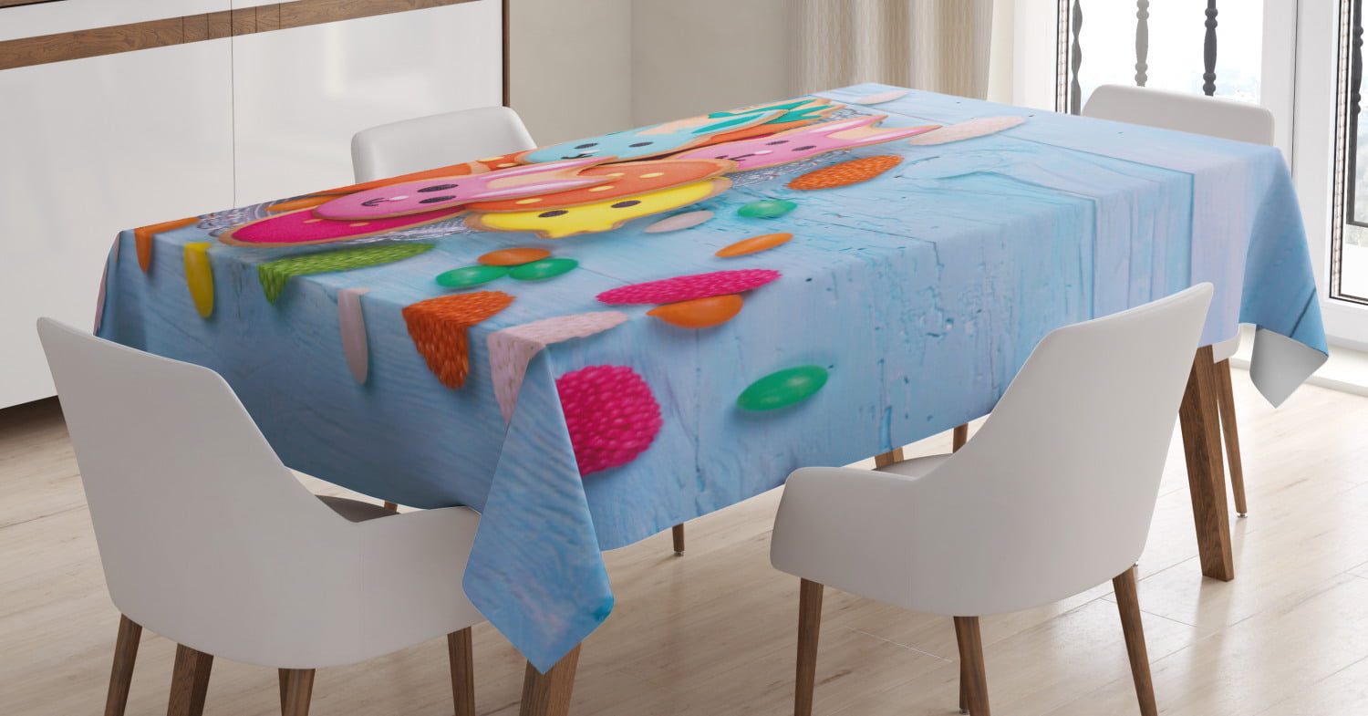 Cartoon Elephant with Umbrella Table Cover Decoration for Kitchen and Dining Room Picnic Parties Baby Shower, Table Cloth Cotton Linen Wrinkle Free Valentine's Day Love Rectangle, 60 x 84 Inch 