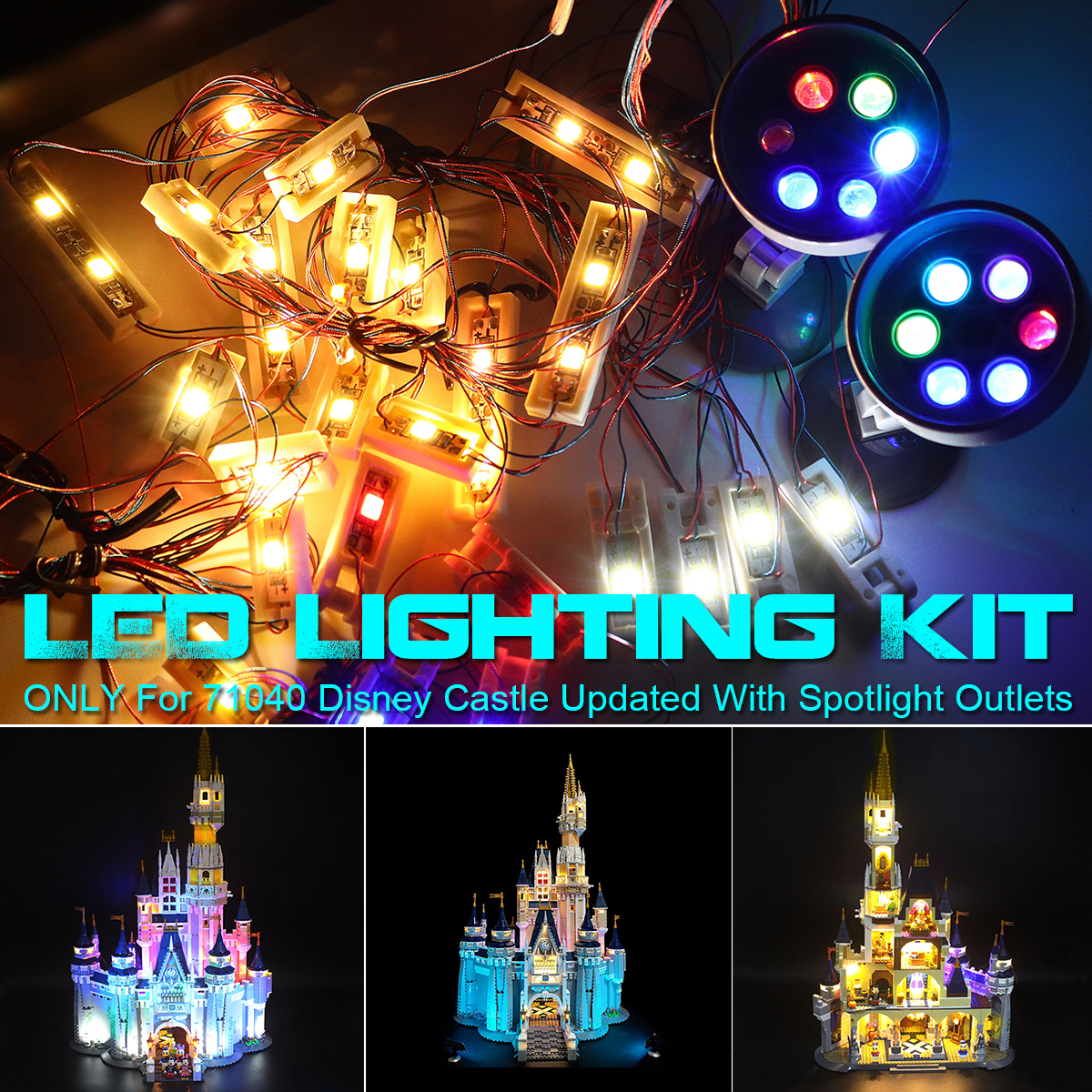 LED Light Kit For LEGO 71040 For Disney Castle Updated With Spotlight
