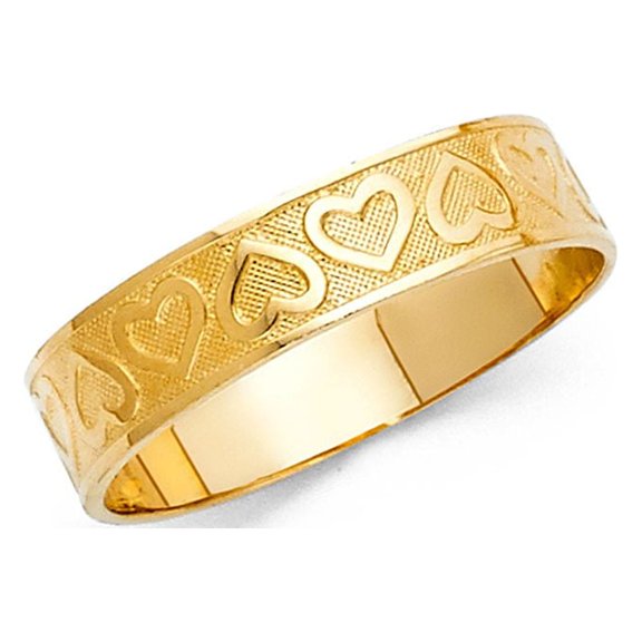 14k Yellow Italian Solid Gold Flat Multi Heart Ring 5mm