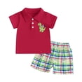 thumbnail image 2 of Xudanell Baby Boy Outfit Cute Toddler Clothes Short Sleeve Pocket T Shirt Checkered Shorts Kids Suits for Boys Red 18-24 Months, 2 of 8
