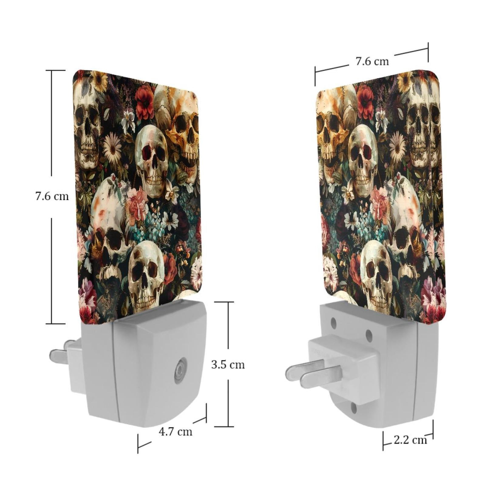 PhooArto Vintage Floral Skulls Plug in LED Night Light Auto Sensor Dusk to Dawn Decorative Night for Bedroom, Bathroom, Kitchen, Hallway, Stairs, Baby's Room, Energy Saving