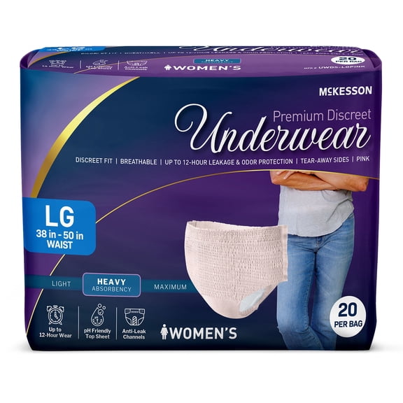 McKesson Premium Discreet Underwear for Women - Heavy Absorbency Incontinence Briefs - L, 20 Count, 1 Pack