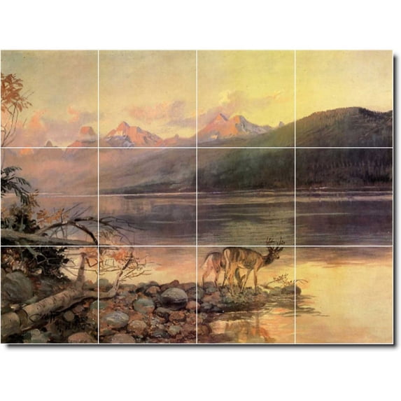 Ceramic Tile Mural-Charles Russell Landscapes Painting 172. 24" w x 18" h using (12) 6 x 6 ceramic tiles