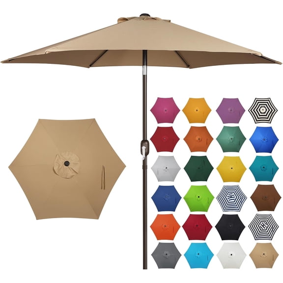 7.5 ft Outdoor Patio Umbrella with Push Button Tilt and Crank in Tan