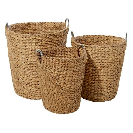 

DecMode 15 17 19 H Brown Seagrass Handmade Storage Basket with Metal Handles 3-Pieces