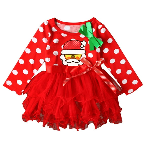 Toddler Girls Christmas Dresses Kids Boys Winter Santa Long Sleeve Tulle Princess Clothes Dress Size 3-4T