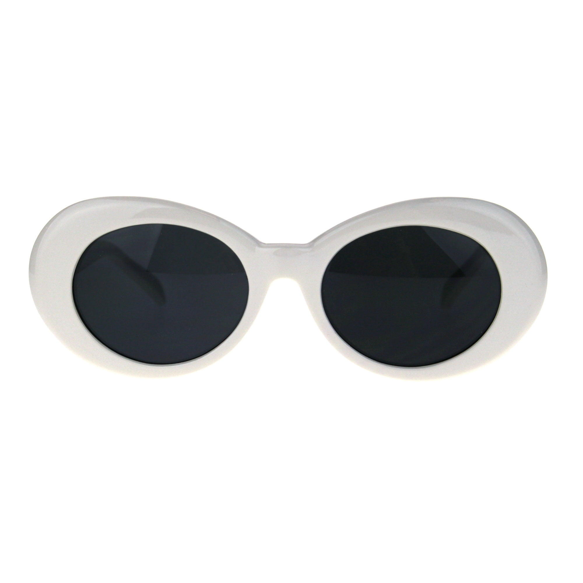 Sa106 Womens Oval Round Thick Plastic Vintage 20s Mod Sunglasses White
