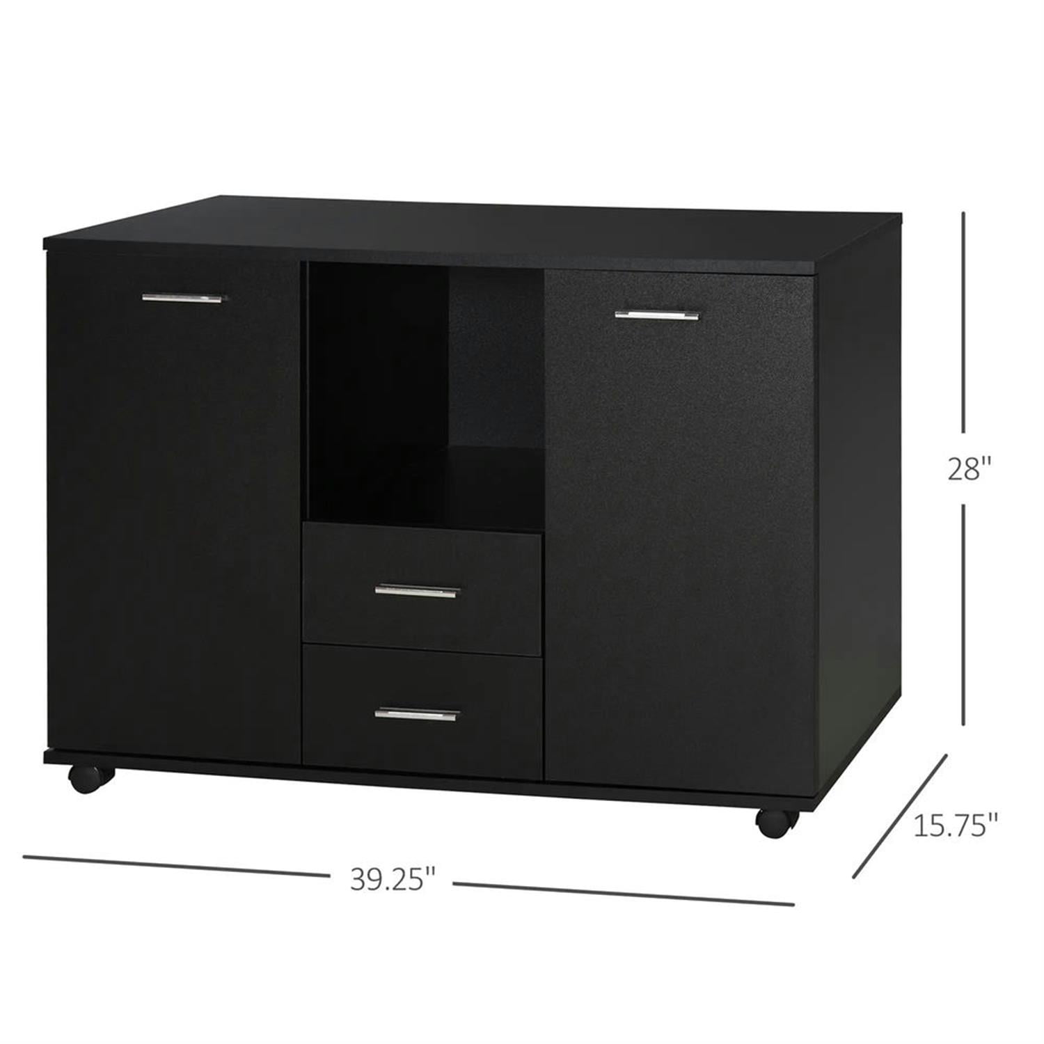Demi Bonn Rolling Filing Cabinet with Castors, 2 Drawers, 2 Shelves, Modern File Cabinet for Home Office, Smooth Counter Printer Stand, Black