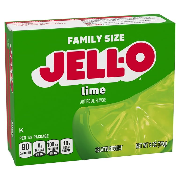 3 pack) Jell-O Lime Gelatin Dessert Mix, Family Size, 6 oz Box