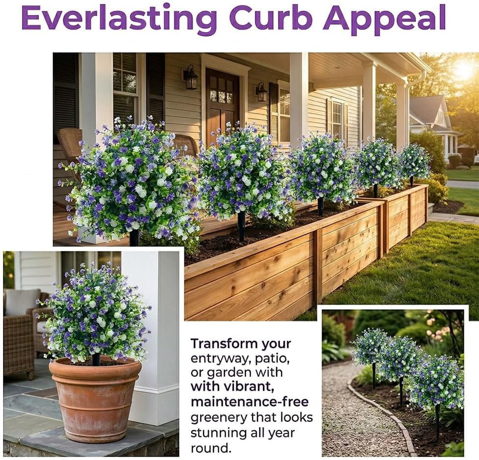 17.72 inches Artificial Potted Trees with Ground Stakes, UV-Resistant Artificial Flowers for Outdoors with Stakes, Indoor & Outdoor Decoration Decoratio, Home Garden Wedding Settings (4pcs)