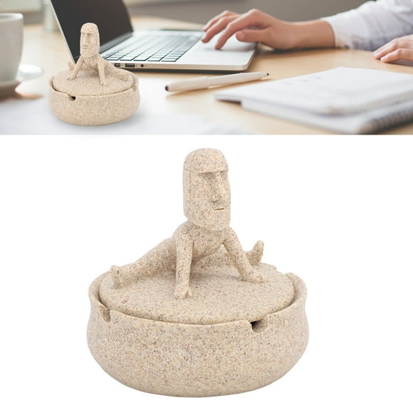 Moai Ashtray, Easter Island Moai Statue Ashtray Exquisite WorkmanshiP with Lid for Home