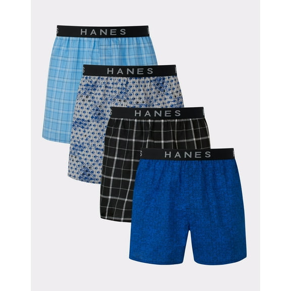 Hanes Mens Woven Boxer 4-Pack Ultimate Big Man Cool Comfort Flex Waistband 2XB