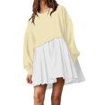 thumbnail image 1 of Womens Oversized Sweatshirt Dress Long Flowy Patchwork Pullover Tops Cute Drop Shoulder Sweatshirts Fall Long Sleeve Mini Dress Teen Girls Crewneck Solid Tunic Pleated Loose Clothing Beig, 1 of 5