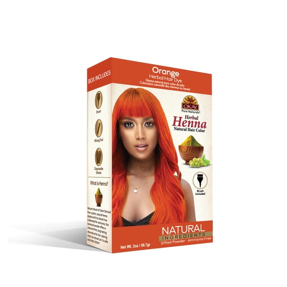 OKAY Pure Naturals Herbal Henna Hair Color – Natural Orange, Chemical-Free Hair Dye Powder, Vibrant Color & Shine, Semi-Permanent Hair Color for All Hair Types, 2 oz