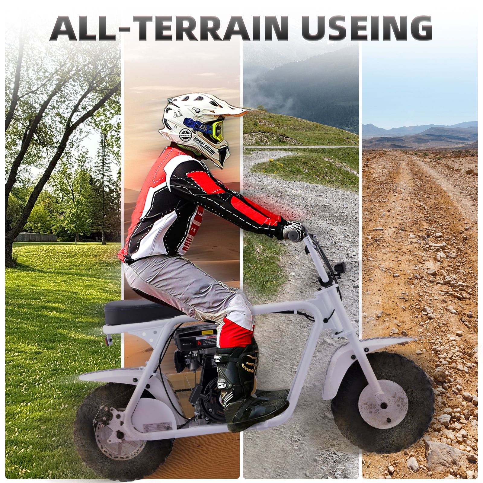 Aoemoe MB001 Gas Powered Mini Dirt Bike 99CC for Teens and Adults, 22MPH Off Road Motorcycle, Weight Support Up to 200 LBS - White