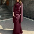 thumbnail image 7 of Sparkly Dresses for Women Women's Haute Couture Slim Long Sleeved Pleated Tie Irregular Long Dress Elegant Women's Evening Dress S-301 Wine S, 7 of 7