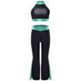thumbnail image 3 of Miutii Kids Girls Modern Dance Outfits Shiny Rhinestone Crop Top and Jazz Flared Pants Stage Blue Green 10, 3 of 9