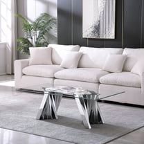 51" Glass Coffee Table with Rectangular Tempered Glass Top & Flash-Shaped Irregular Stainless Steel Base, Central Table, Cocktail Table, Tea Table for Living Room, Office.