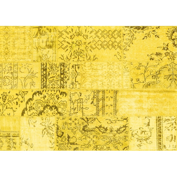 Ahgly Company Machine Washable Indoor Rectangle Patchwork Yellow Transitional Area Rugs, 4' x 6'