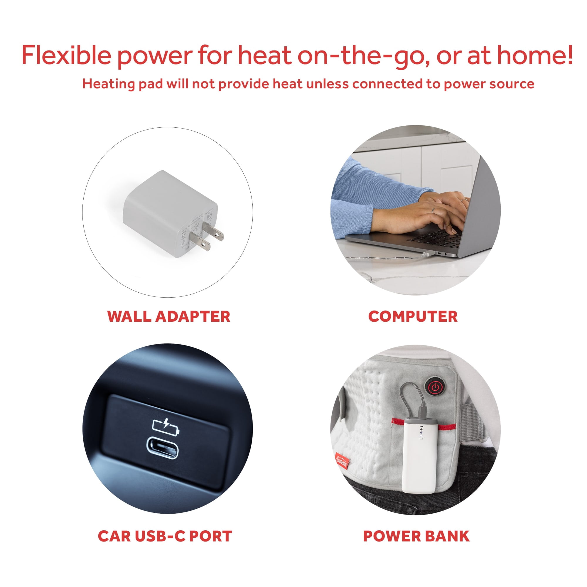 (2 pack) Sunbeam GoHeat USB-Powered Heating Pad