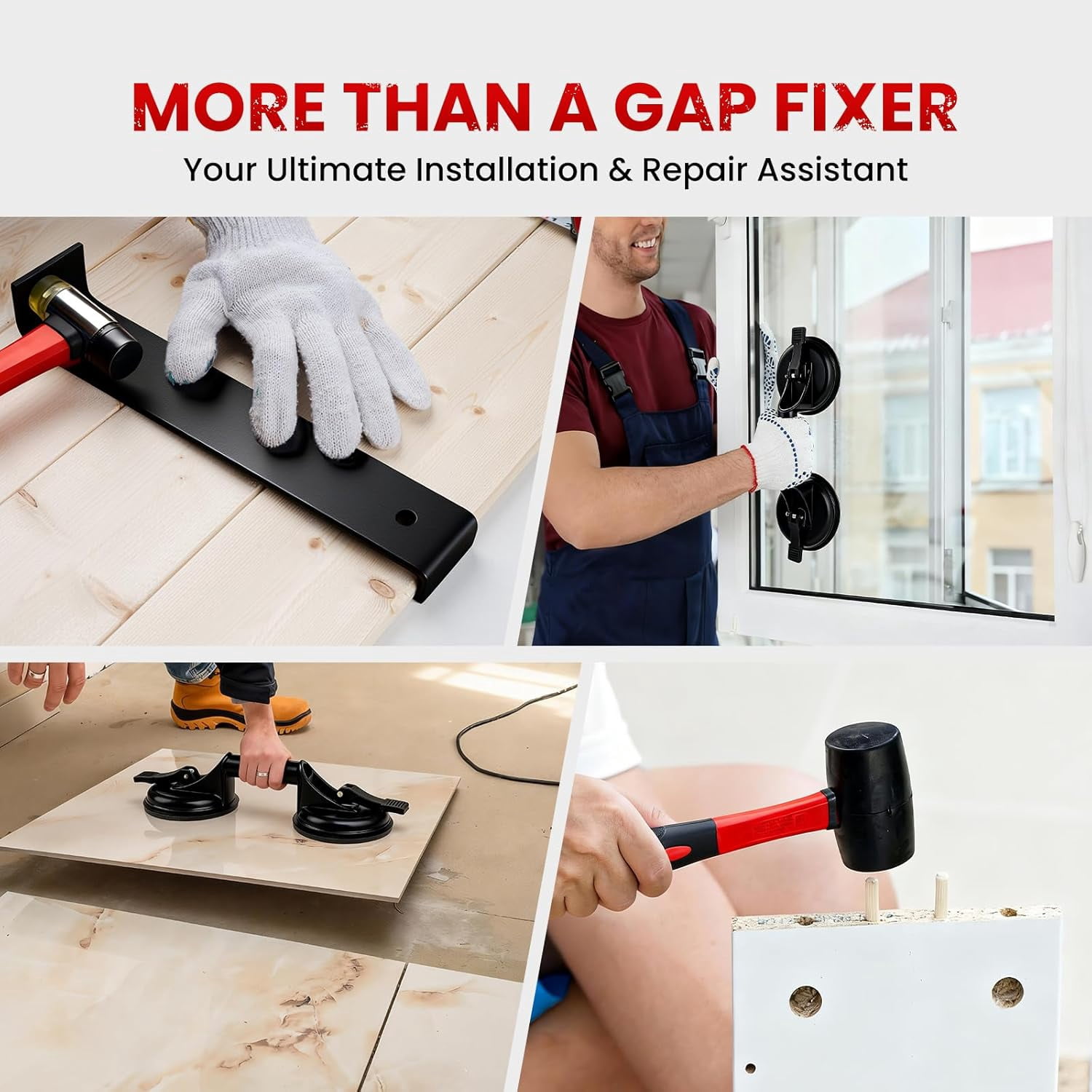 Floor Gap Fixer Tool Kit for LVP Laminate Vinyl Floors - DIY Installation & Repair Set with Suction Cup, 2 Rubber Mallets, Pull Bar for Homeowners & Handymen