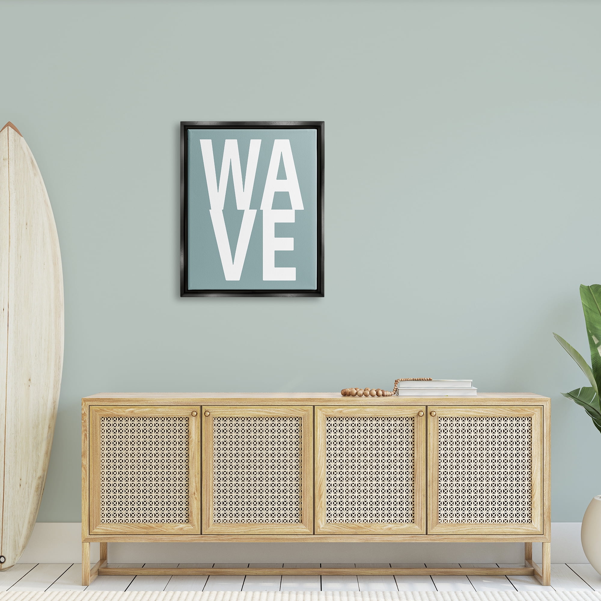 Stupell Wave Turquoise Summer Typography Landscape Painting Black Floater Framed Art Print Wall Art