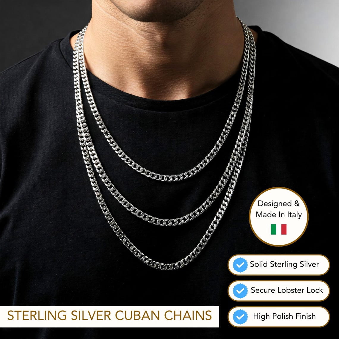 Tilo Jewelry Solid 925 Sterling Silver Miami Cuban Link Chain Necklace with Secure Lobster Lock | 5mm - 20 Inch | Everyday Necklace for Men & Women