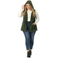 thumbnail image 3 of GRACE & GRANDEUR Anorak Utilitaire Sans Manches pour Femmes Grande Taille, Cordon de Serrage, Léger, Cargo, à Capuche, 2X Vert Armée, 3 of 5