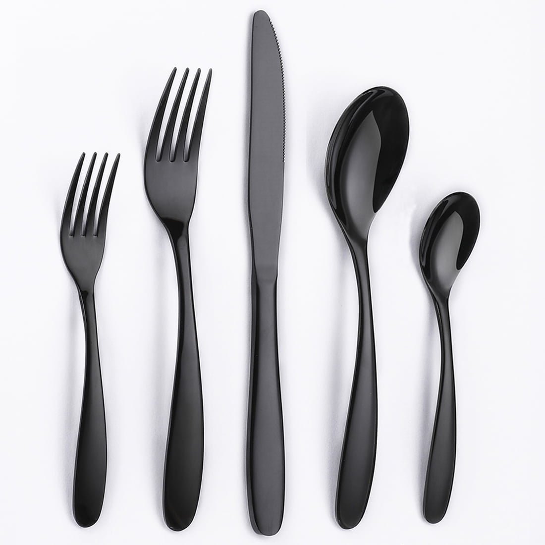 Silverware Sets, JOW 20 Pieces Stainless Steel Flatware Set Service for 4, Tableware Cutlery Set for Home and Restaurant, Knives Forks Spoons, Mirror Polished, Dishwasher Safe (Black)
